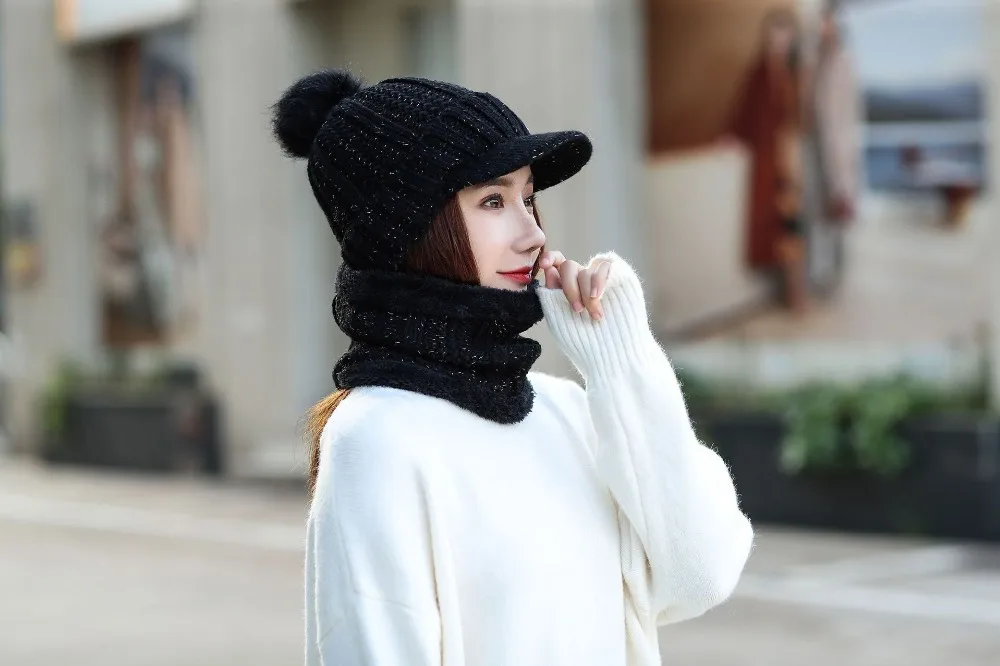 Зимние шапки для женщин Skullies Beanie, зимняя шапка для девочек, шерстяной шарф, шапка, набор s, Балаклава, маска, шапка, вязаная шапка