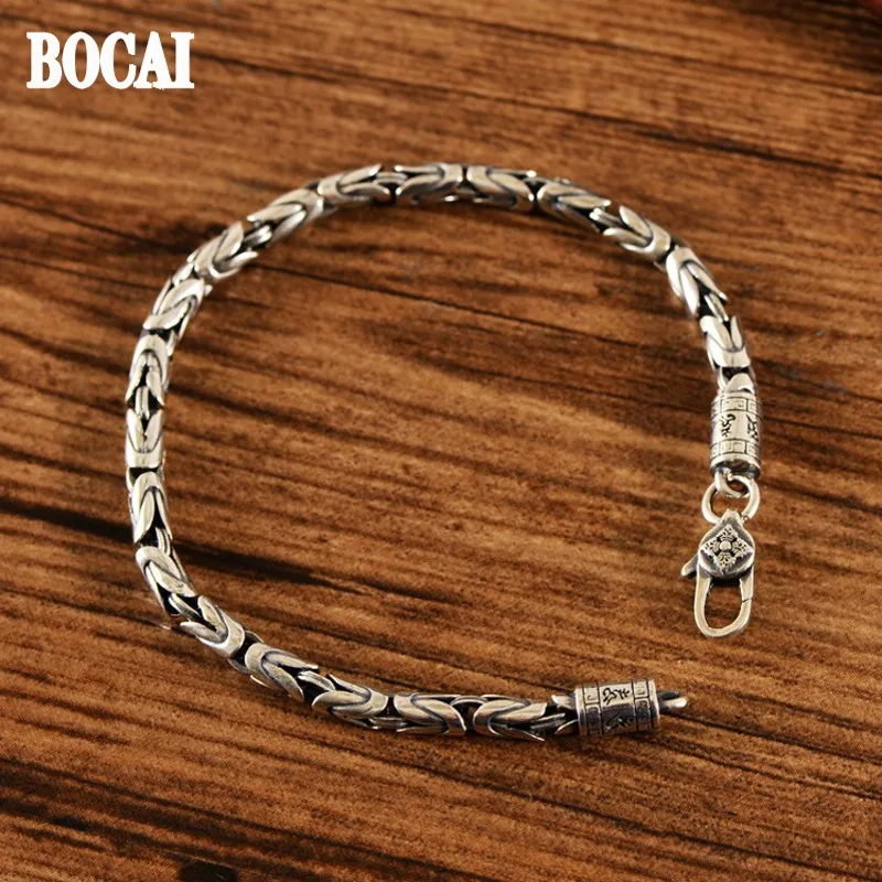 Новинка 2023, настоящие ювелирные изделия BOCAI из чистого серебра s925 пробы в стиле ретро с узором мира, модные мужские и женские браслеты в стиле пары