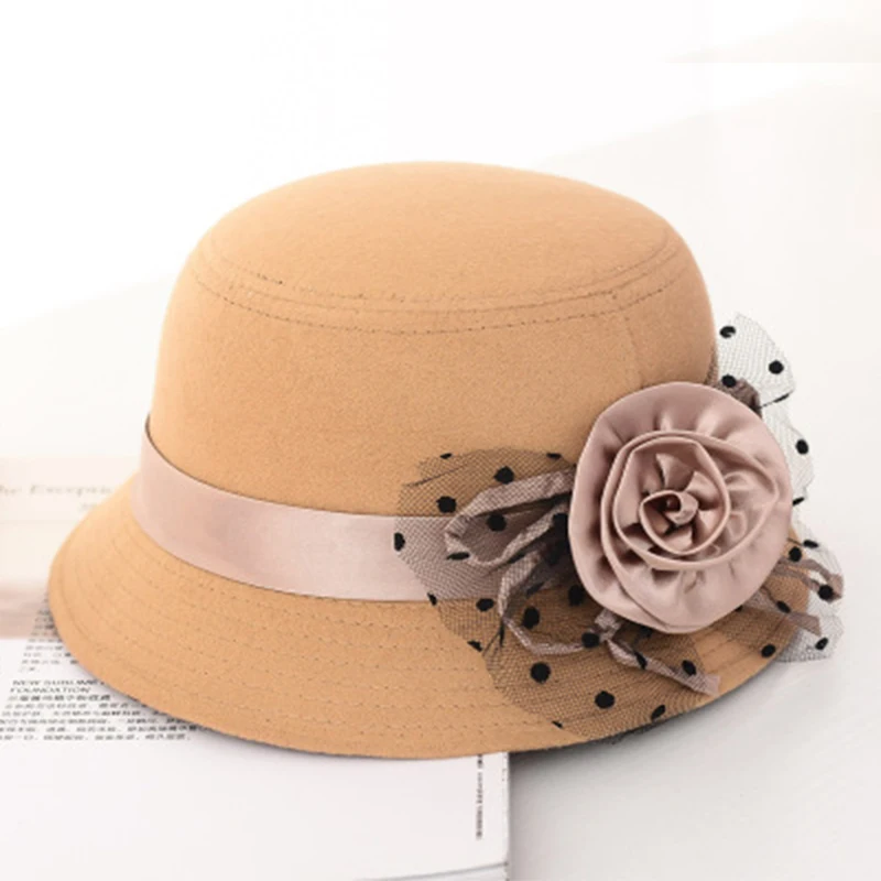 Solid Color Women Beach Retro Vintage Wool Felt Bowler Floral Fedora Hat Autumn Winter Bucket Caps For Woman Chic Accessories | Аксессуары
