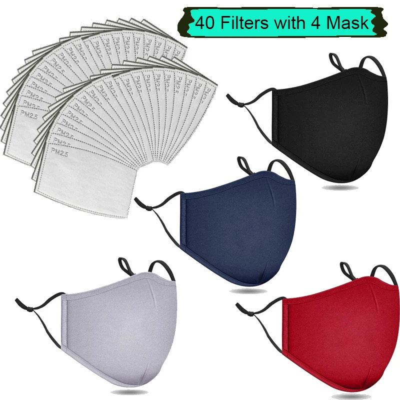

40 PCS Filters Mask without Valve Fashion Reusable Washable Anti Pollution PM2.5 Face Respirator Dust Masks Cotton Unisex Mouth