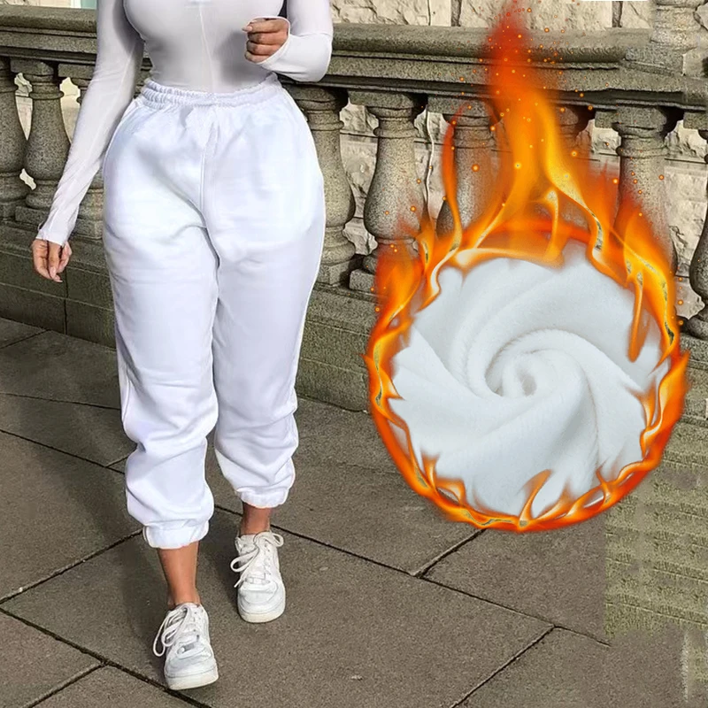 White - Thicken Rockmore Харадзюку джоггеры широкие брюки женские брюки размера плюс высокая талия брюки уличная Корейская Повседневная Брюки Femme осень - Цвет: White - Thicken