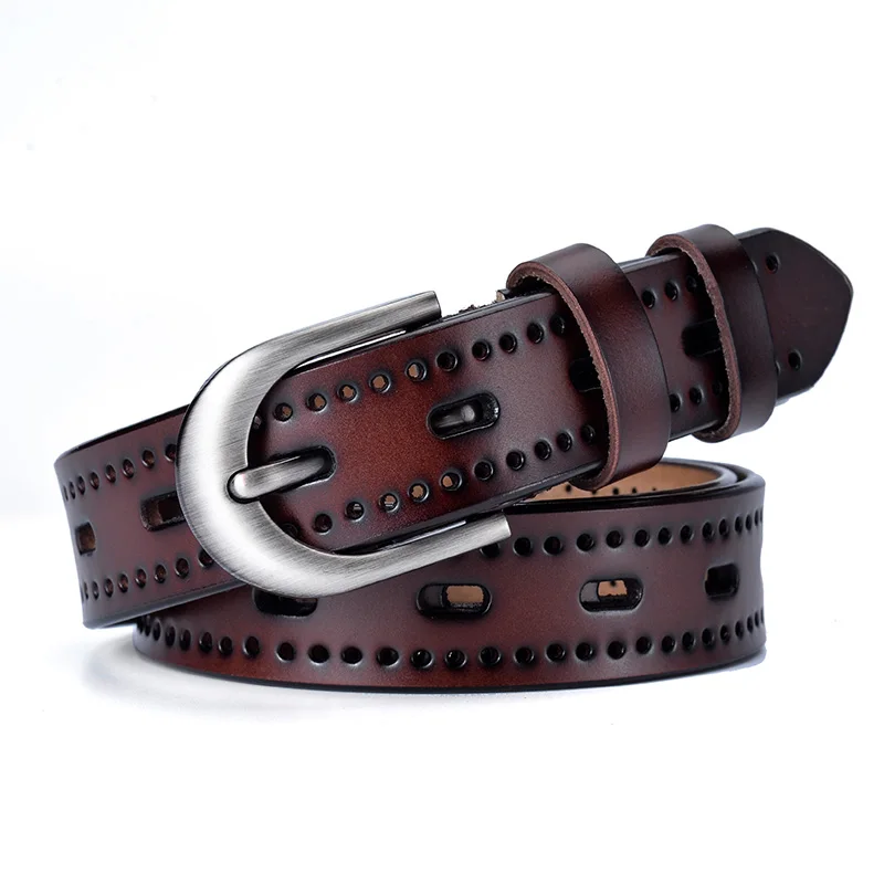 Fashion Hollowed Design Women's Genuine Leather Belts Novelty Pin Buckle Retro Style Belt for Women Accessories 2.8cm W ZK-078 |