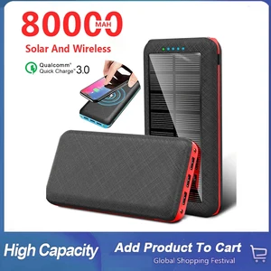 80000mah wireless portable fast charger solar power bank with led light triple usb ports power bank for xiaomi samsung iphone13 free global shipping
