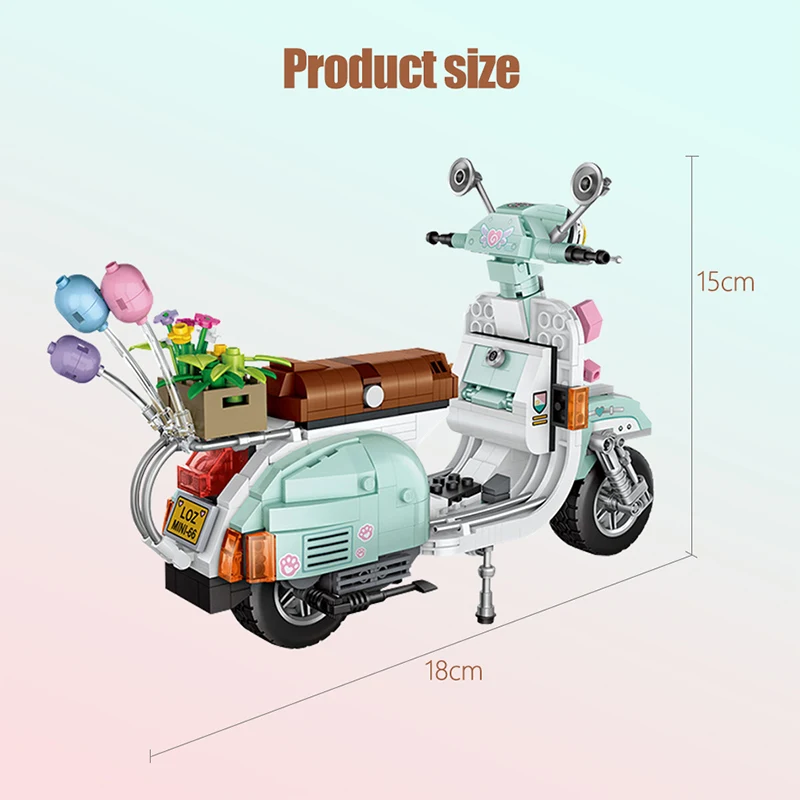 

673Pcs Creator Girls Mini Luxury Motorcycle Sheep Vehicle Model Building Blocks DIY Bricks Educational Blocks Toys for Kids