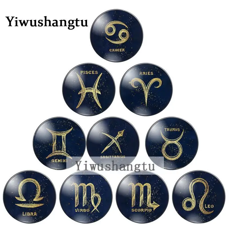 

Different constellations leo libra pisces 10mm/12mm/18mm/20mm/25mm Round photo demo glass cabochon flat back Making findings