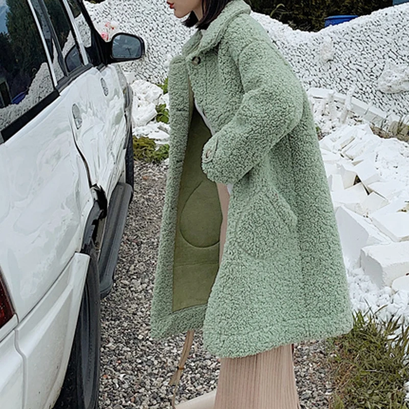 RealShe женские зимние пальто и куртки с отворотом полный рукав карманы овечья