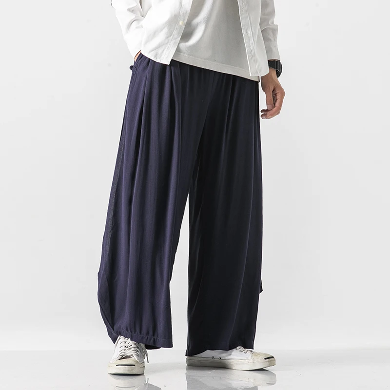 Брюки мужские льняные с широкими штанинами уличная одежда в стиле Харадзюку