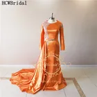 Реальные фотографии блестящее оранжевое вечернее платье русалки с длинным рукавом съемные серебряные бусины длиной в Пол свадебные вечерние платья