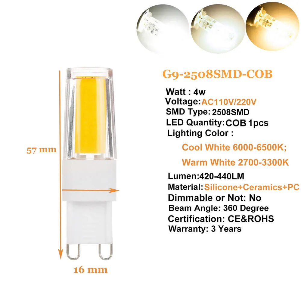 Светодиодная лампочка G9 110 в 220 3 вт 4 5 6 COB SMD 4014 2835 сменные галогенные лампочки для