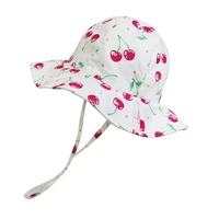 summer hat girl kids sun beach bucket hat cherry wide brim strap cap uv protection breathable outdoor accessory baby swimming