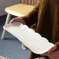 embossed butterfly white ceramic bone china long strip japanese cuisine sushi plate bread cake snack pastry tray