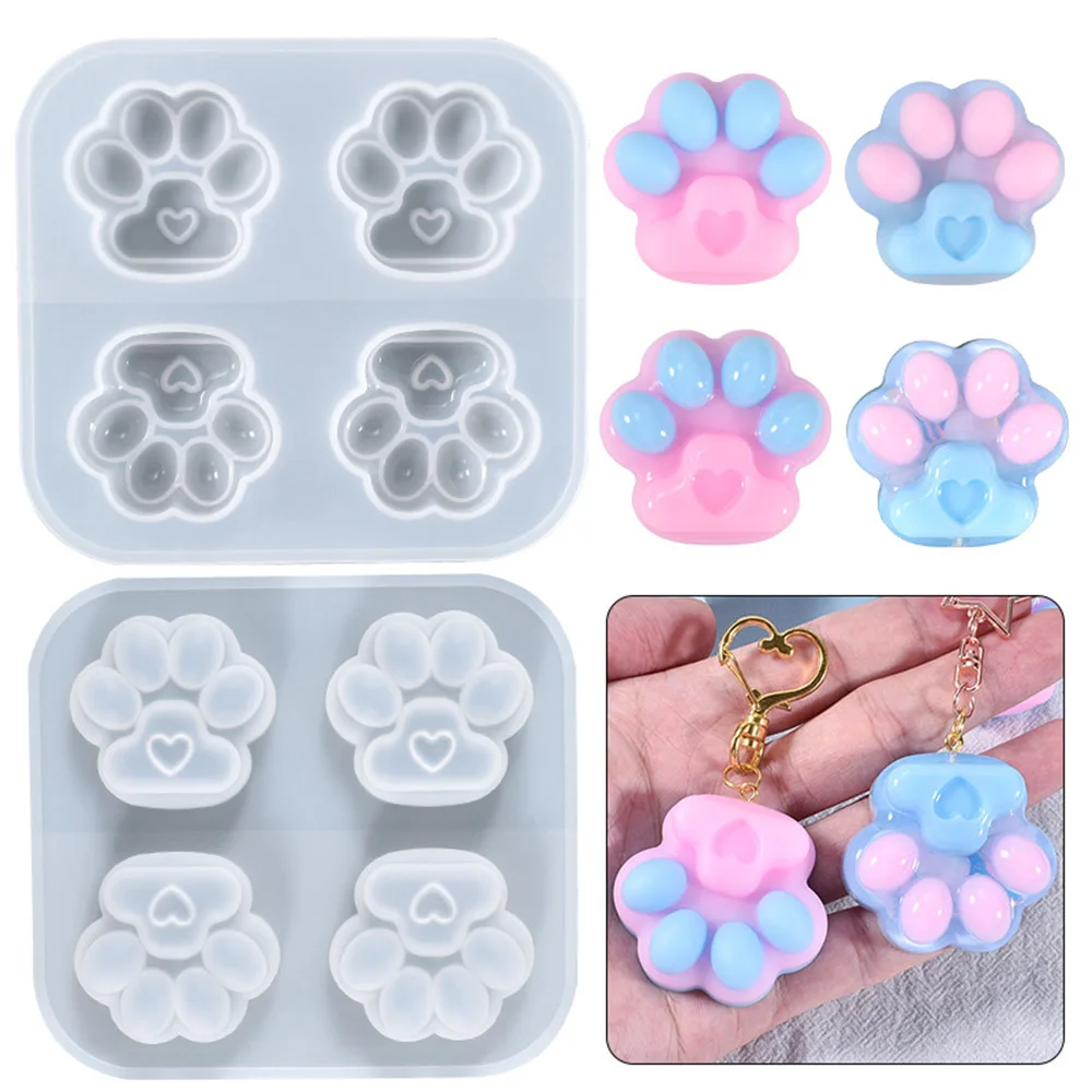 

Силиконовая форма в виде кошачьей лапы (4 полости), форма в виде собачьей лапы, Прозрачная форма в виде животного для УФ смолы, декоративный к...