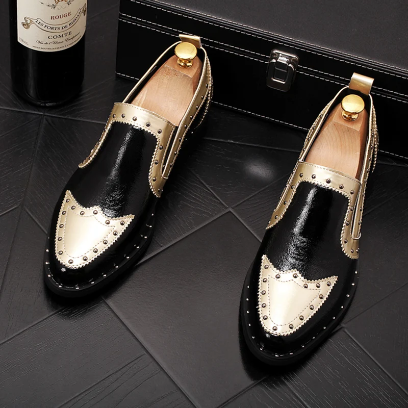 

men's casual cow leather shoes summer slip-on rivets shoe party banquet loafers carved brogues sneakers chaussure homme sapatos