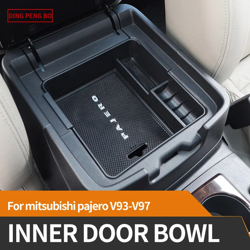 

For mitsubishi pajero V93 V97 Central Armrest Storage Box Organizer Center Console Non-slip mat/ABS Organizer Containers Holder