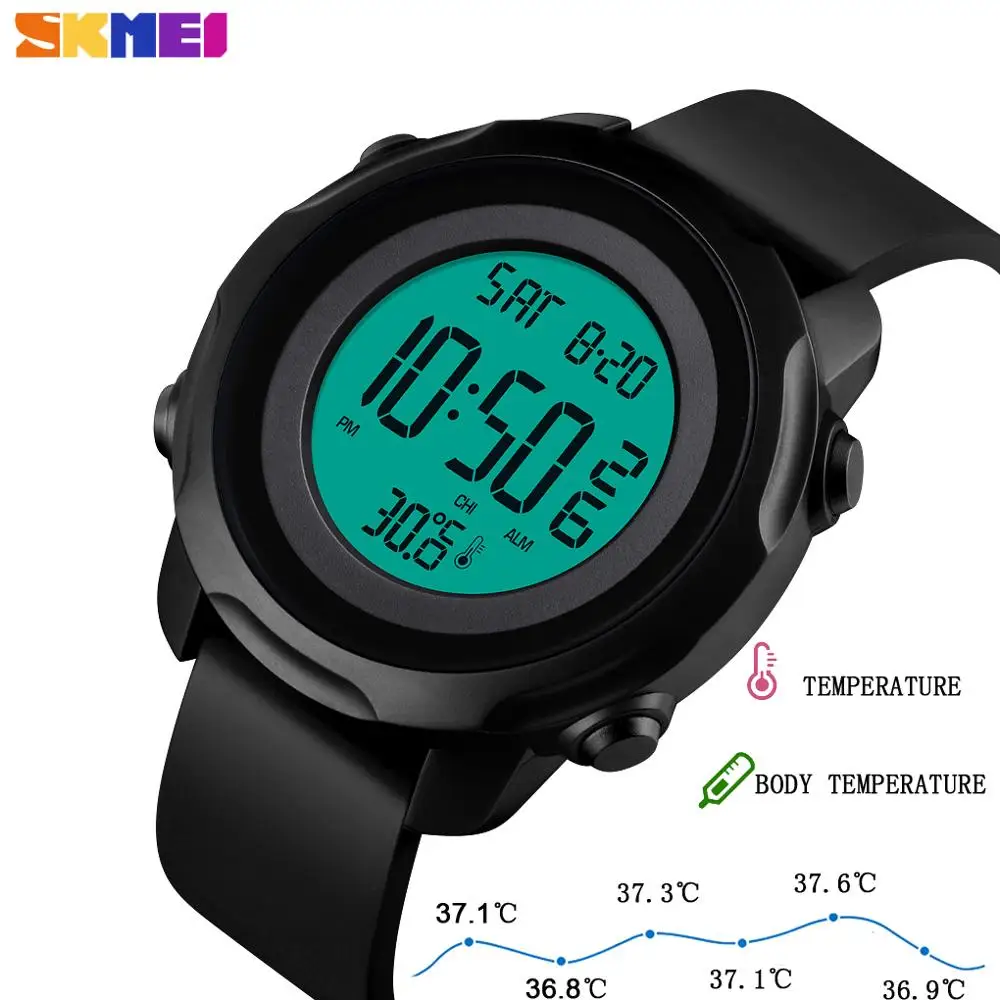SKMEI мужские цифровые часы измеритель температуры тела фитнес спортивные