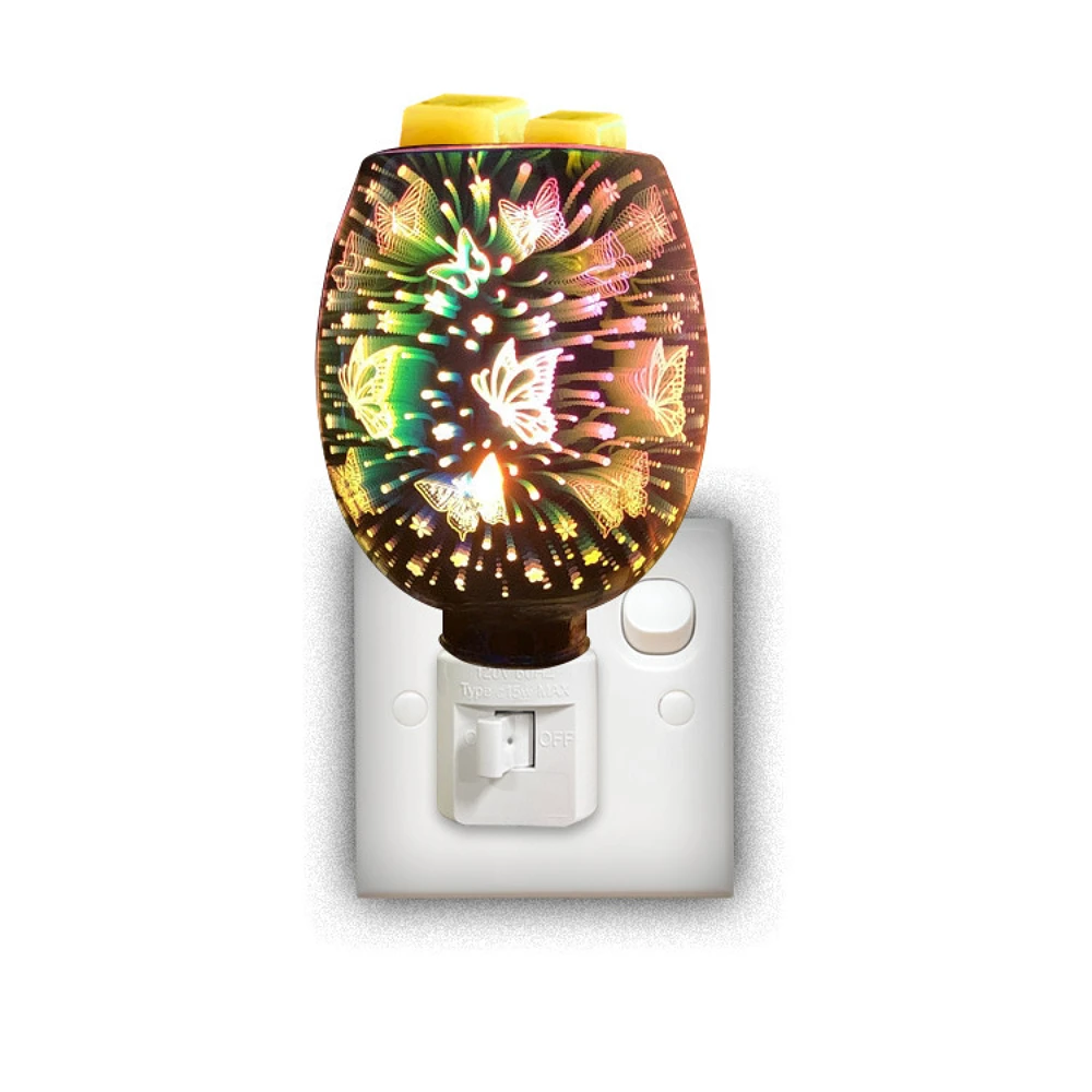 

Mini Wax Melt Warmer In 3D Glass – Butterfly Electric Plug in Oil Burners with Glass Dish on Top for Tart Melts& Spare Bulb