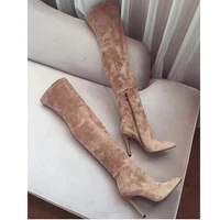 suede thigh high boots sexy pointed toe thin high heel zipper up solid manufacturer shoes over the knee large size 43 long boot