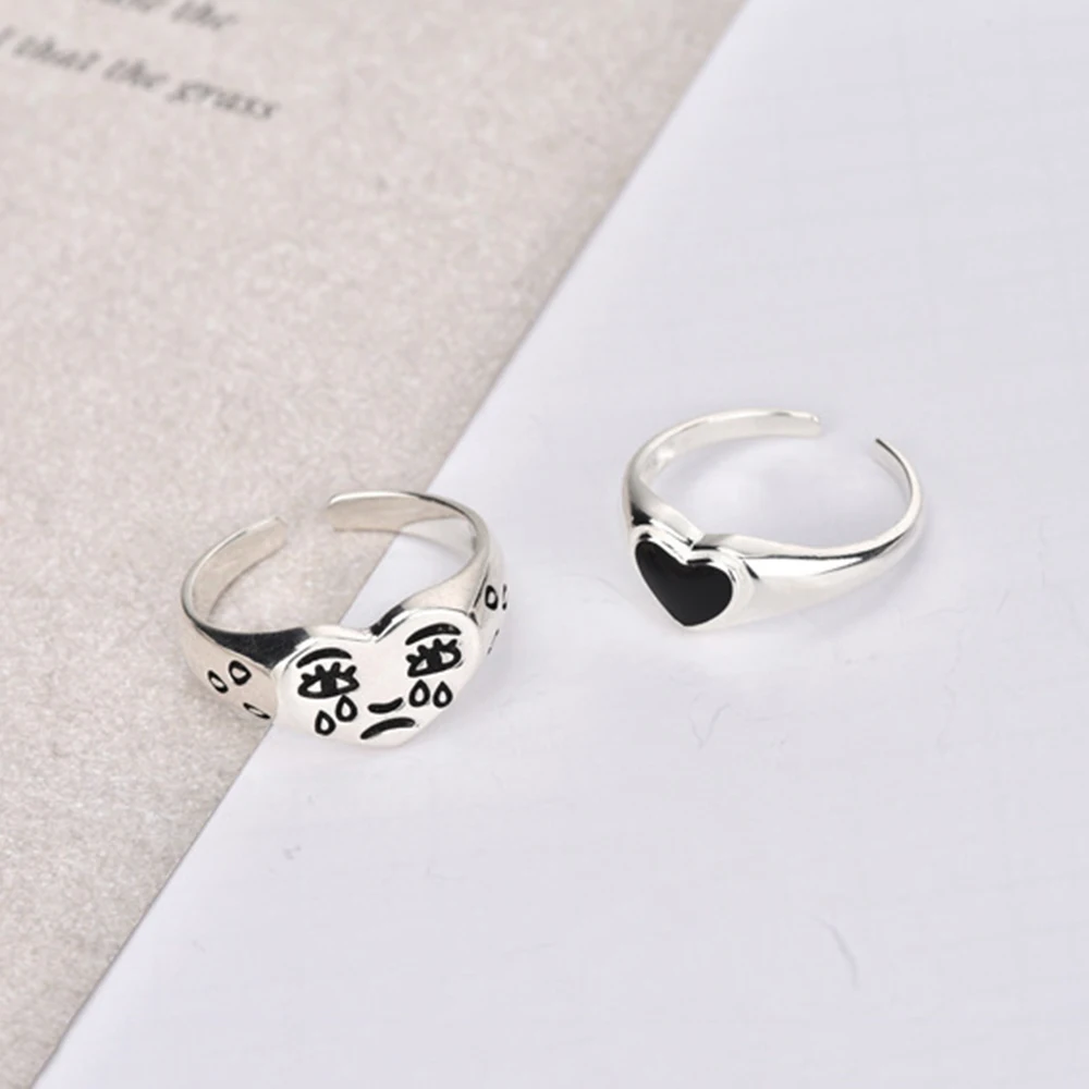 

Korean Fashion Crying Heart Ring For Women Girls Trendy Vintage Open Adjustable Ring Special Resizable Ring Jewelry Gifts