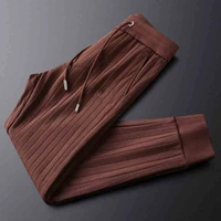 light luxury and thin vertical stripes winter thick casual sports pants mens pure cotton british style mens sweatpants
