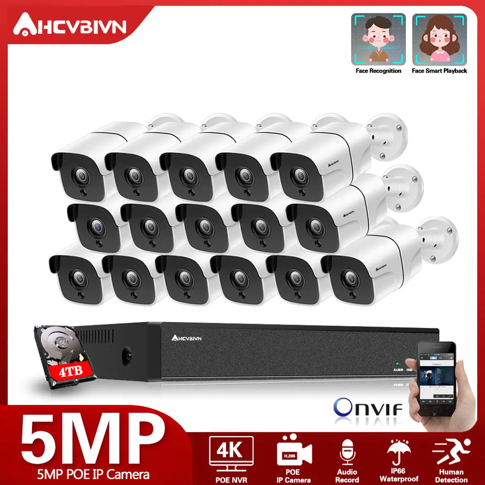 

H.265 16-канальная система видеонаблюдения s POE NVR 4k Ultra HD Водонепроницаемая 5.0MP аудио IP-камера безопасности Система видеонаблюдения набор 8 кана...
