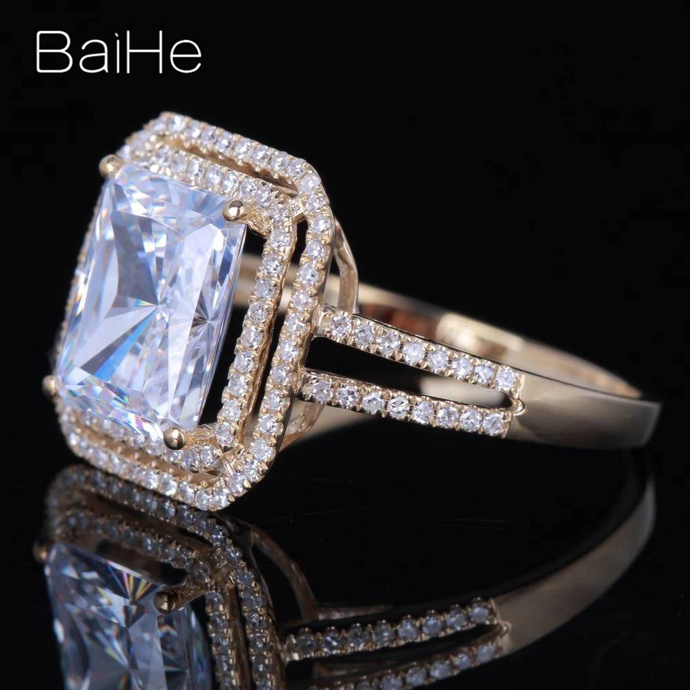 BAIHE Твердые 14 к желтое золото 5.9CT сертифицированные, подлинные AAA класс кубического циркония Подушка обручальное кольцо для женщин роскошный модный подарок кольцо
