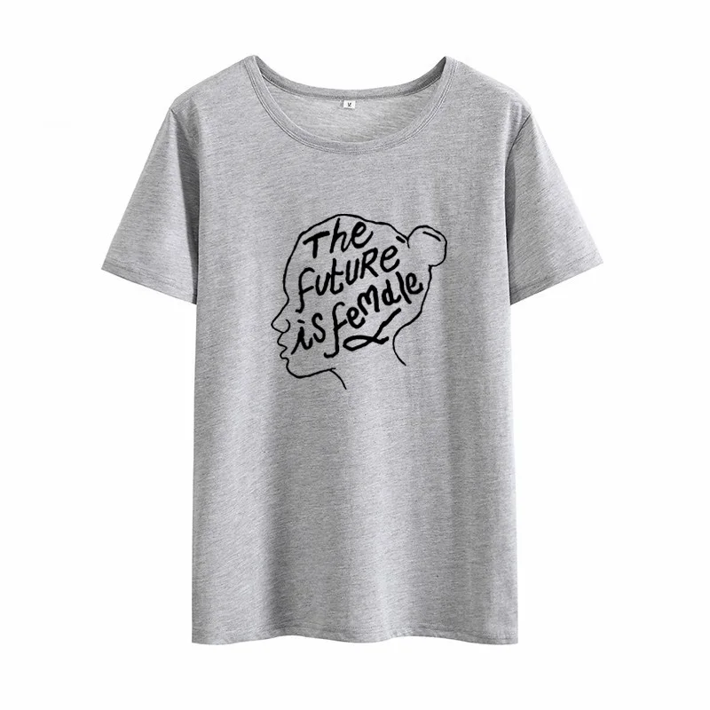 Женская футболка с принтом The Future Is летняя коротким рукавом и круглым вырезом для