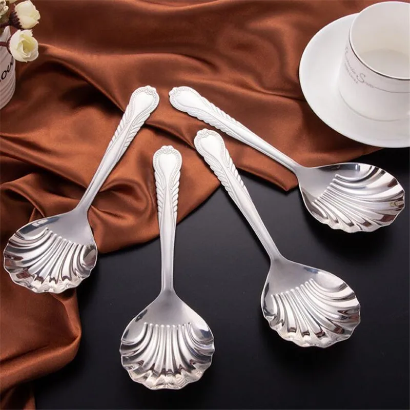 Сахарная ложка в форме ракушки ложки из нержавеющей стали для мороженого кофе