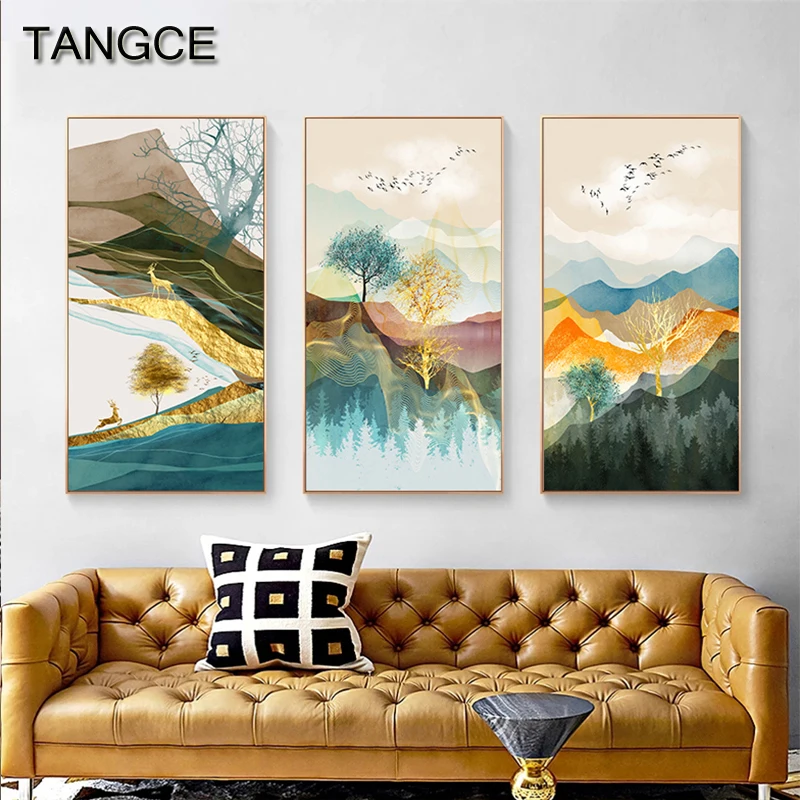 

Abstract Canvas Painting Landscape Wall Art Golden Poster Print Wall Picture for Living Room Bedroom Decor Scandinavian Posters