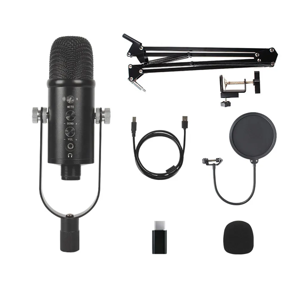 

Microphone Condenser USB Microphone Kit Studio Mic with Folding Stand Tripod Filter Sponge for PS4 Game Computer YouTube Gaming