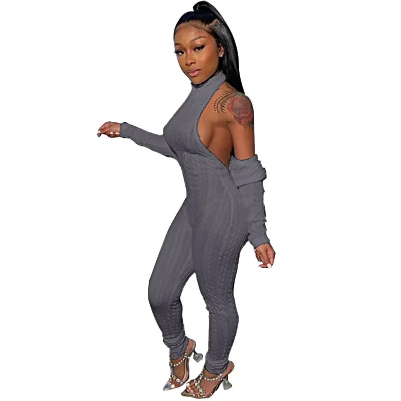 

Simenual Workout Active Wear Ribbed Rompers Womens Jumpsuit Sporty Long Sleeve Fitnes Jumpsuits