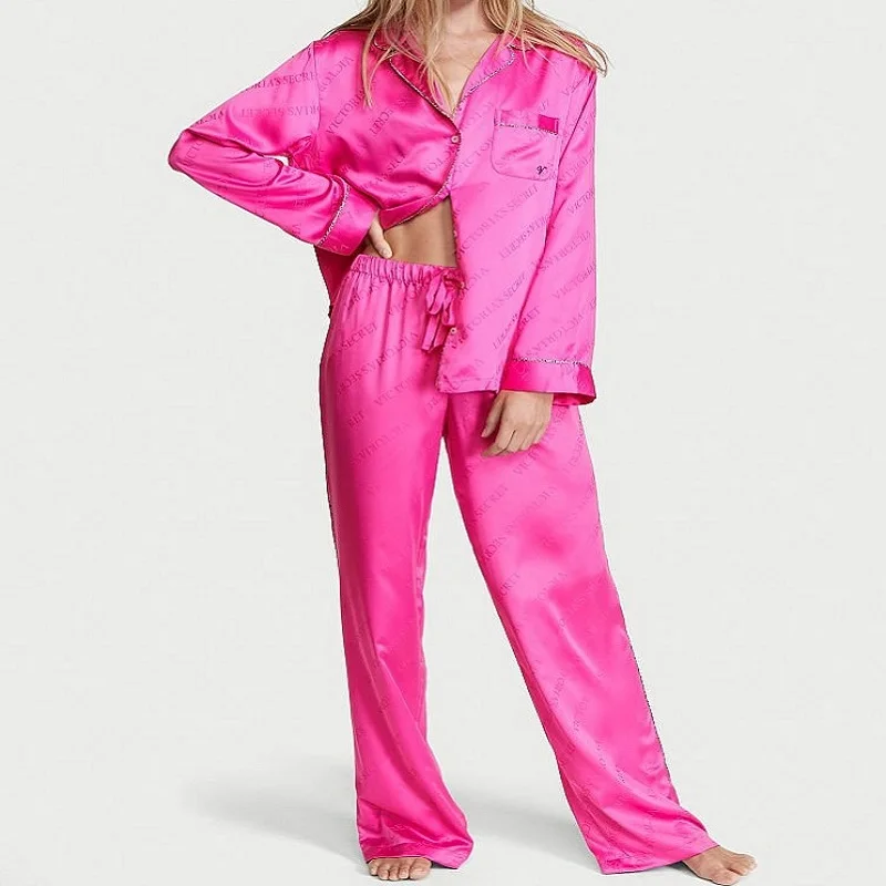 

New women's high-end simulation silk long-sleeved trousers pajamas suit, casual and comfortable home wear