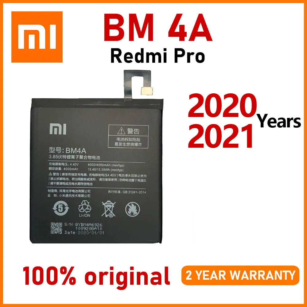Оригинальный аккумулятор Xiao Mi 4000 мАч BM4A для телефона Xiaomi Redmi Pro сменный