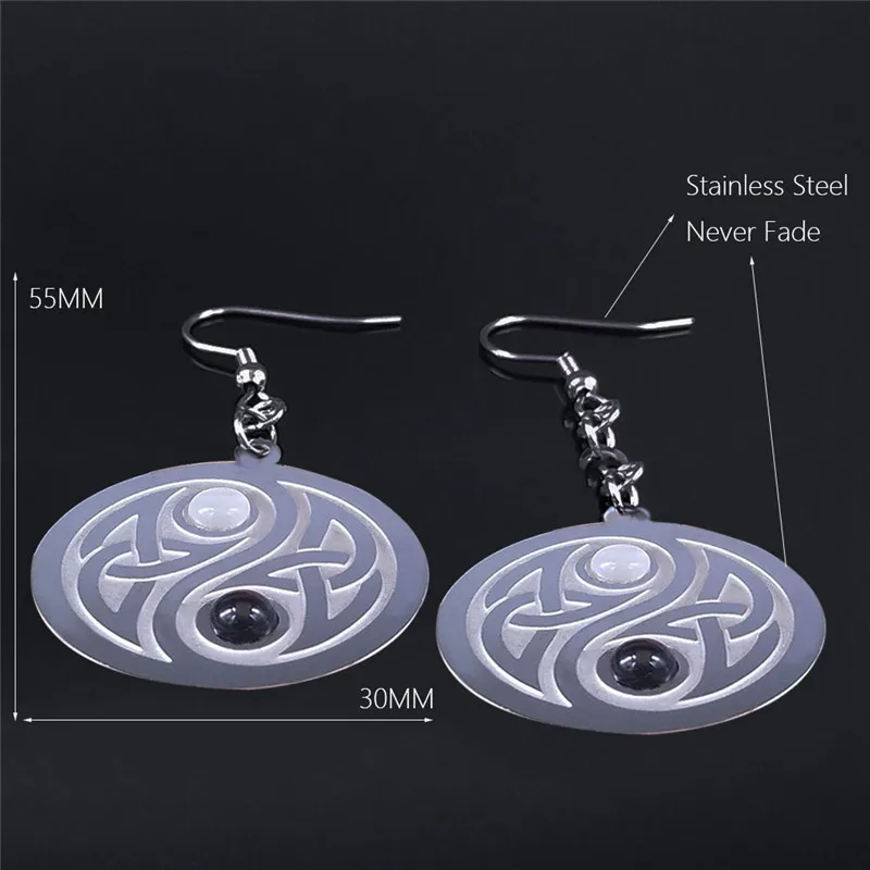 

Irish Knot Yin Yang Gossip Opal Stainless Steel Dangle Earrings AFAWA Silver Color Earing Jewelry boucles d oreille femme EXS02