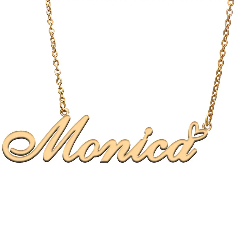 

Love Heart Monica Name Necklace for Women Stainless Steel Gold & Silver Nameplate Pendant Femme Mother Child Girls Gift