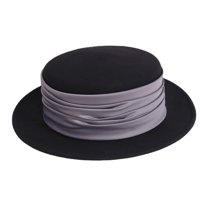 Women’S Fall And Winter Fashion Flat-Topped Wool Top Hat English Retro Hat Flat-Topped Hat