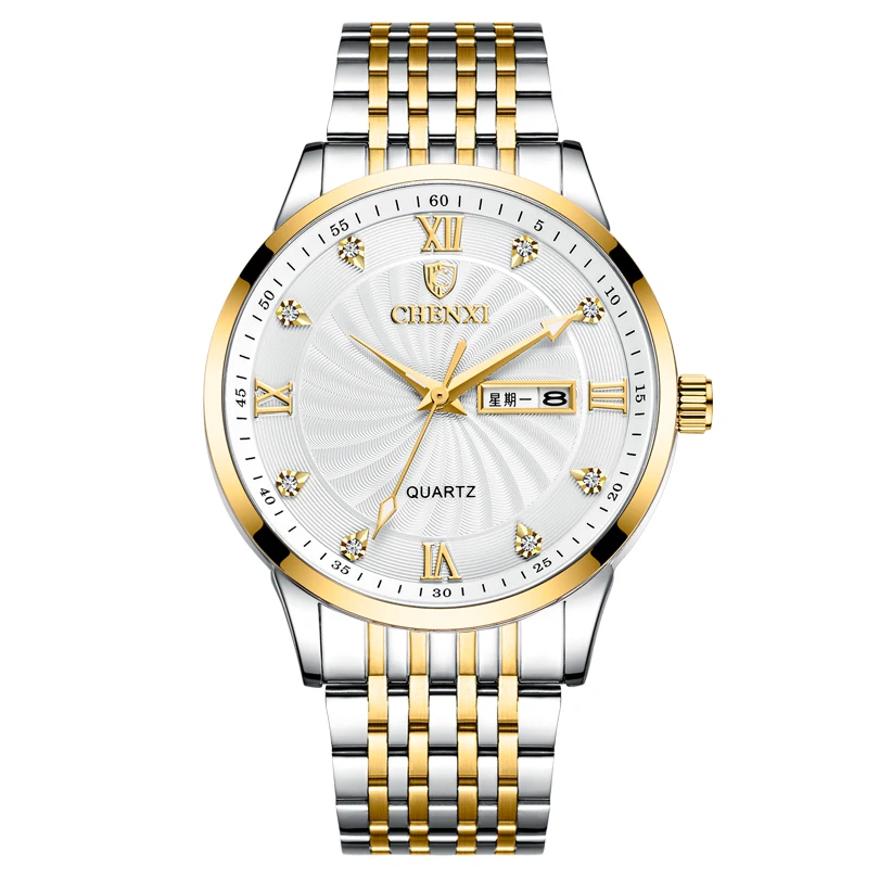 Men White CHENXI новые часы для пары Роскошные Брендовые женские или мужские часы кварцевые часы с датой недели наручные часы женские водонепроницаемые часы Montre Femme - Цвет: Men White