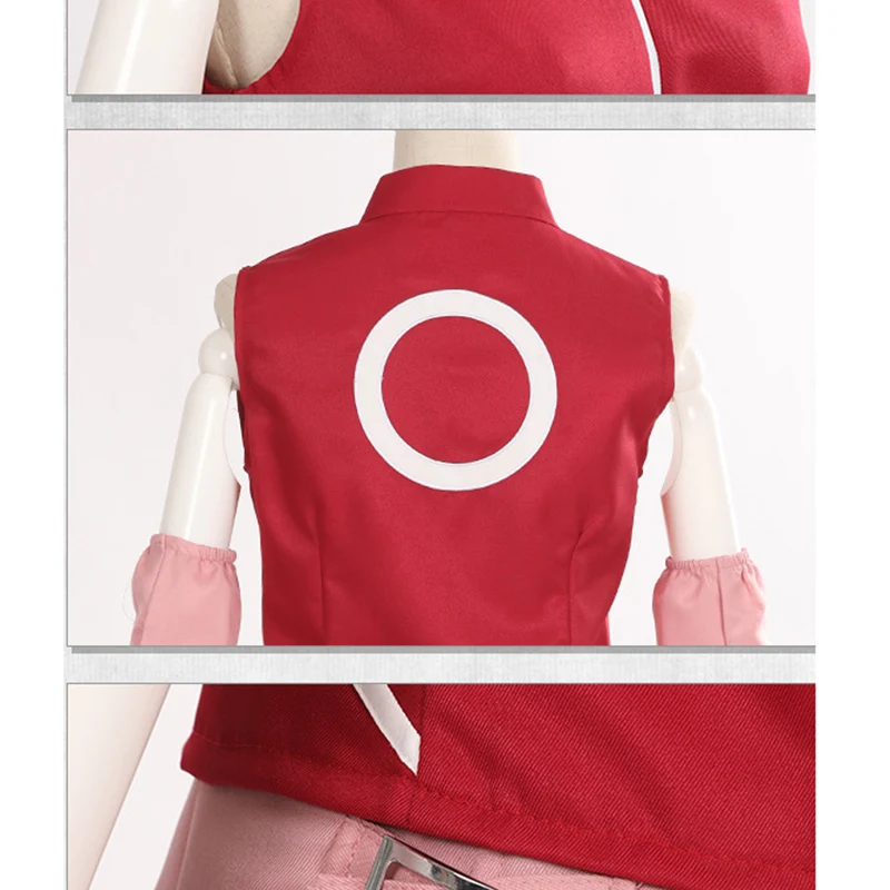 Аниме Сакура Харуно косплей красный костюм розовый парик повязка на голову сумка