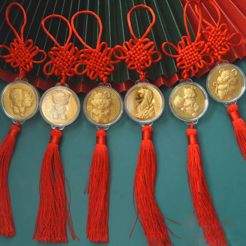 

2022 China New Year Tiger Chinese Commemorative Coin Gift Car Tassel Pendant Decor Commemorative Gold Silver Coin Pendant