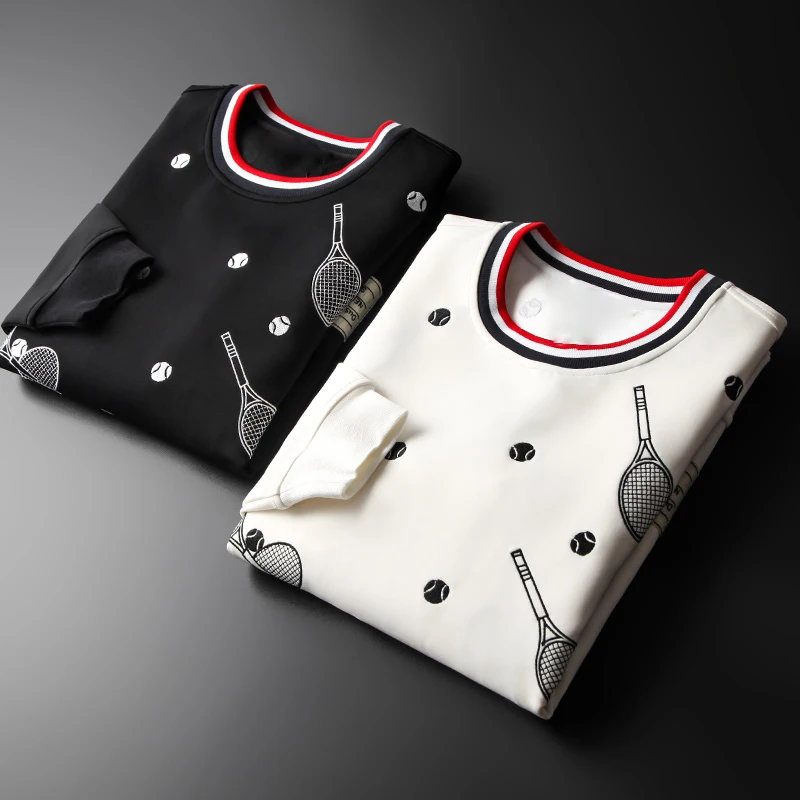 Minglu круглый воротник толстовка мужская роскошная вышивка белый черный мужской