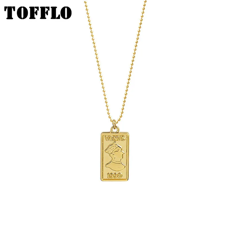 

TOFFLO Stainless Steel Jewelry Portrait Vertical Pendant Necklace Creative Female Clavicle Chain BSP726