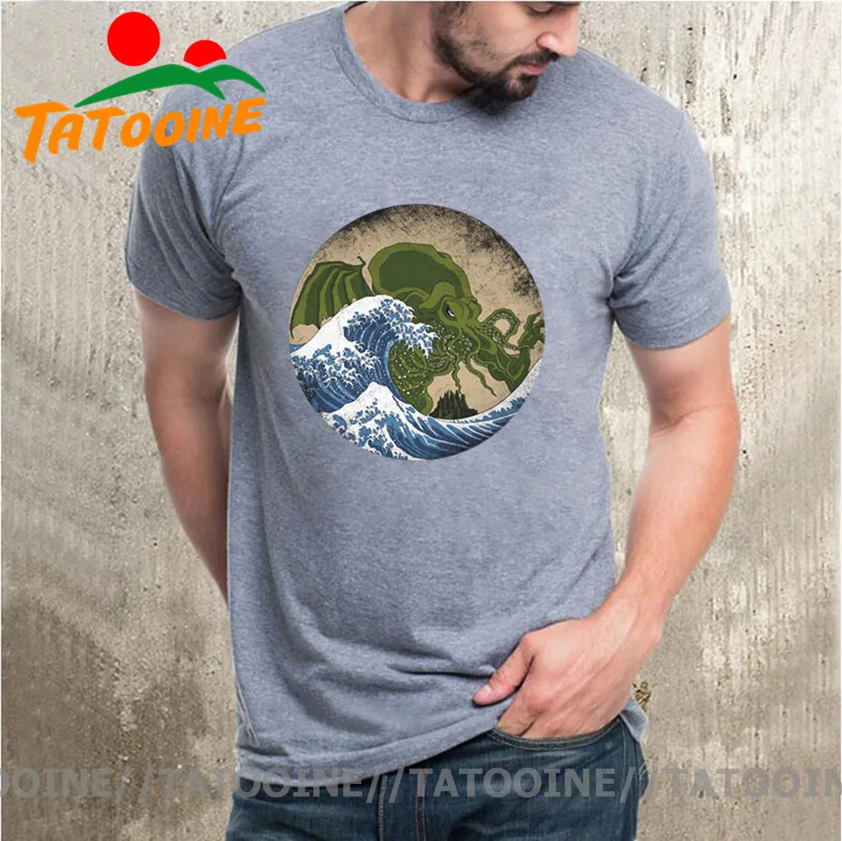 Винтажная футболка с надписью The Great Old One в стиле ретро Wave Off Kanagawa Hokusai Cthulhu