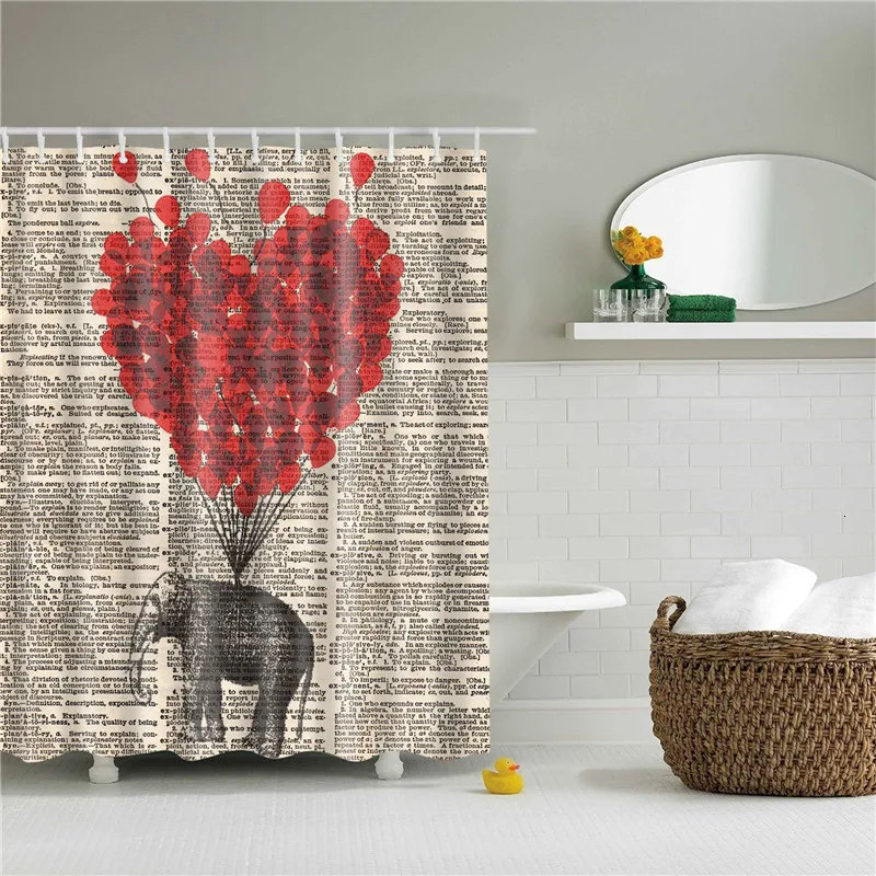 Animals Elephant Shower Curtains Pattern Bathroom Curtain Set Nordic Polyester Bath Screens Waterproof With Hooks