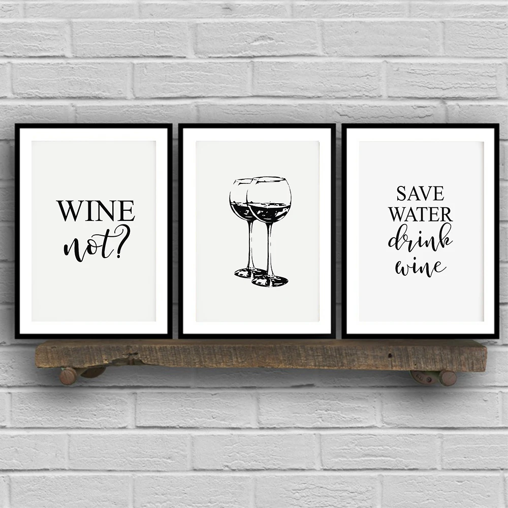 

Save Water Drink Quotes Wall Art Home Decora Canvas Painting Posters Prints Wine Glasses Black White Funny Kitchen for Aesthetic
