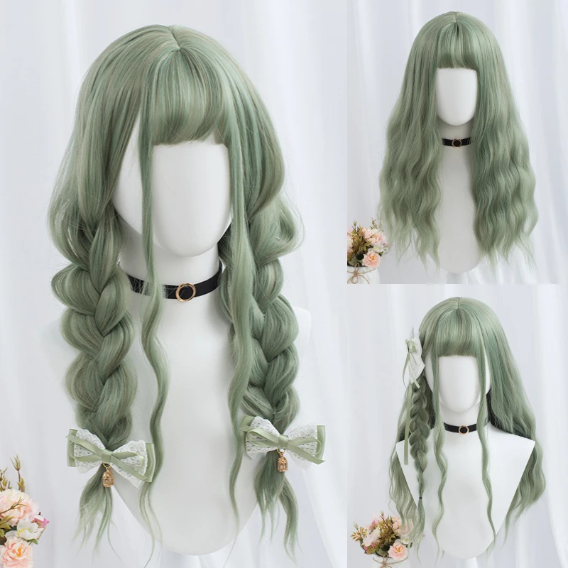 MSIWIGS Lolita Wig for Women Long Purple Blue Greeen Synthetic Hair with Bangs High Temperture Headgear
