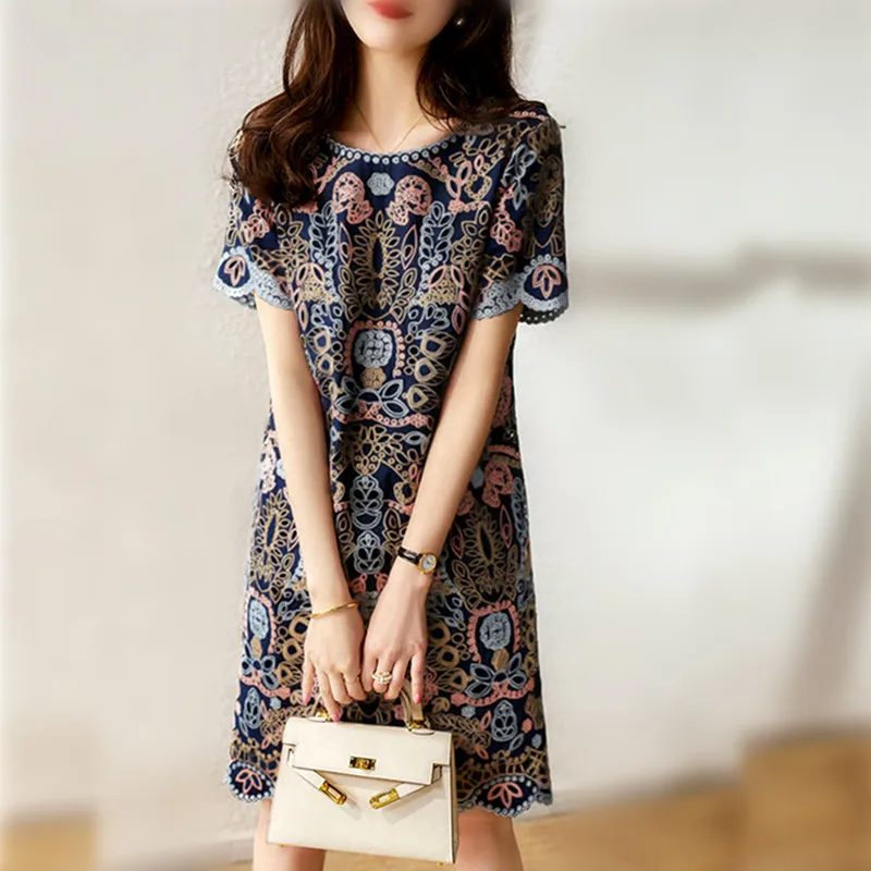 

New Nice Dress Summer Women's Retro Vintage Flowers Printing Short Sleeve Casual Elegant Vestidos Party Dresses NS683