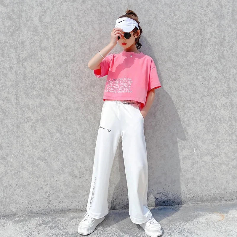 Летняя одежда для девочек комплекты детей-подростков короткий свитшот футболка