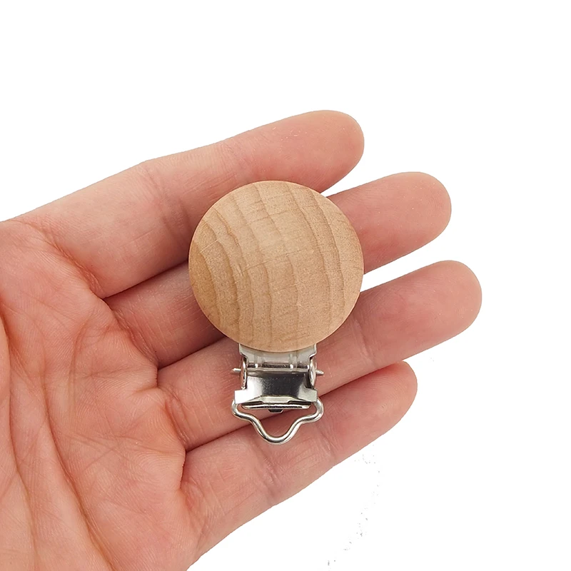 Chenkai-chupete de madera Natural para beb&eacute;, Clip redondo de 30MM, soporte de madera para chupete, Diy, accesorios, 5 uds.-3