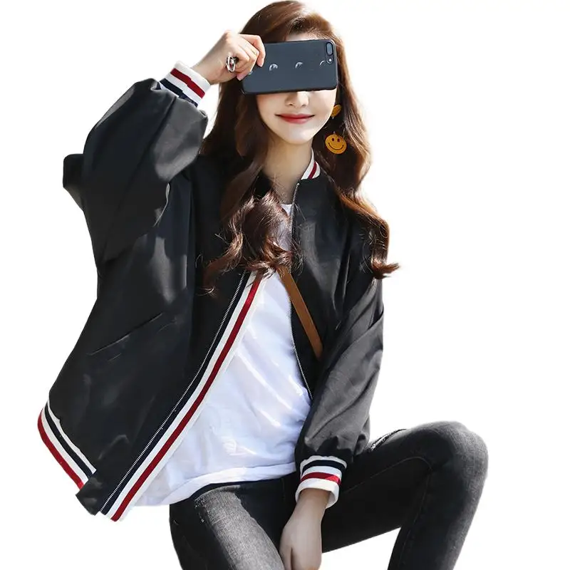 summer stripe Bomber Jacket women fashion thin short coat Korean style slim student jackets black white casual Outwear