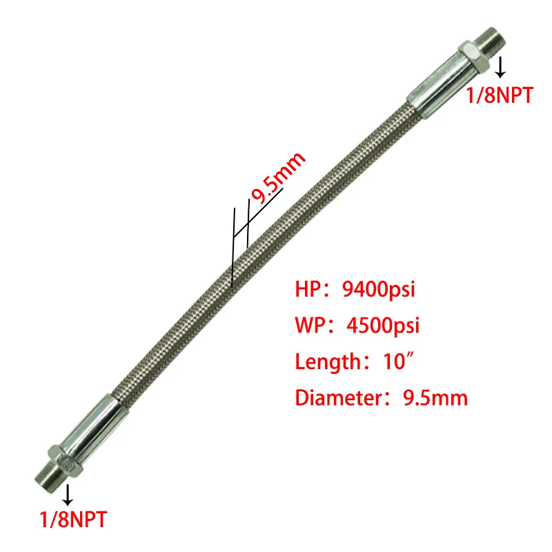 HPAT 2 шт./партия Пейнтбол " 10" нержавеющая сталь плетеный Co2 ШЛАНГ 1/8 NPT мужские фитинги - Цвет: 10 inch(WP 4500PSI)