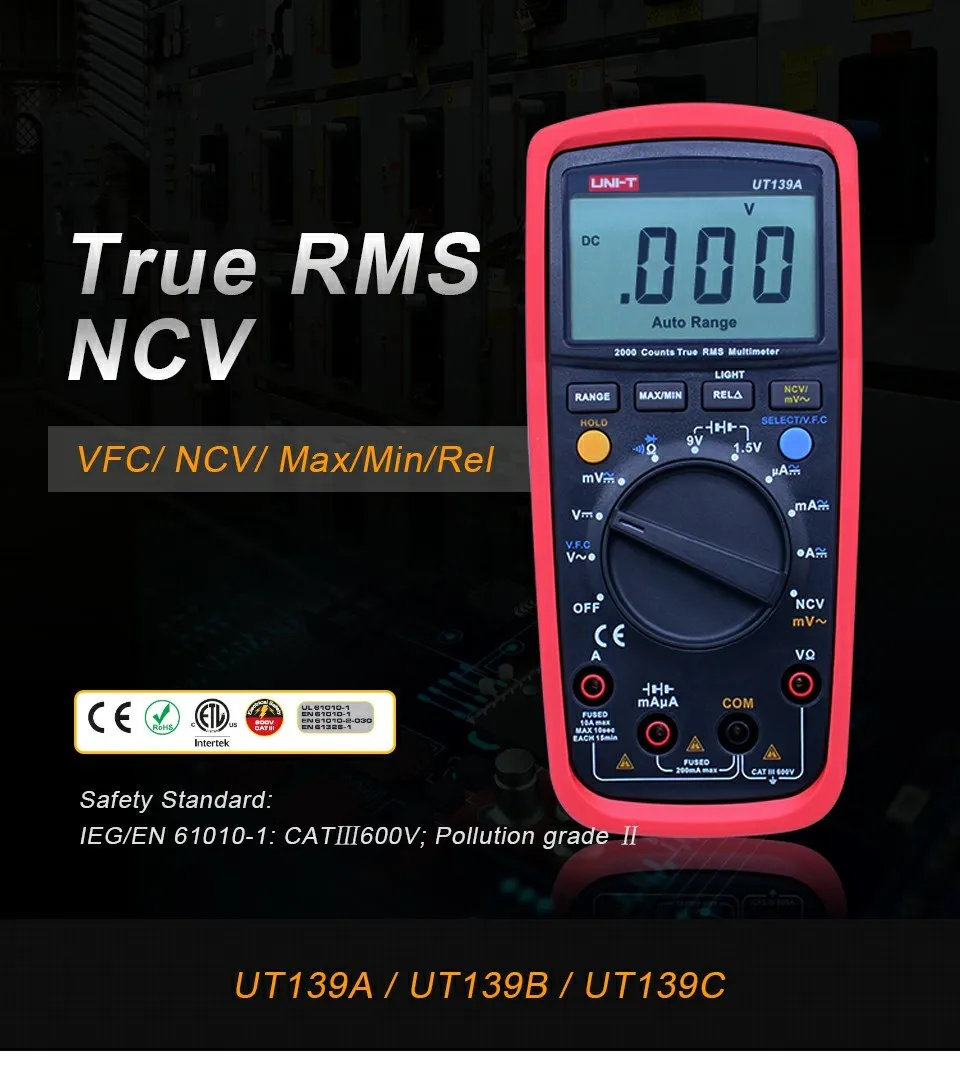 UNI-T UT139A True RMS цифровой мультиметр AC DC Напряжение Ток Сопротивление Тест er Омметр Вольтметр Амперметр диод тест/NCV